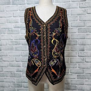 Vintage 90s Anchor Blue Womens S‎ Bright Embroidered Boho Floral Casual Vest